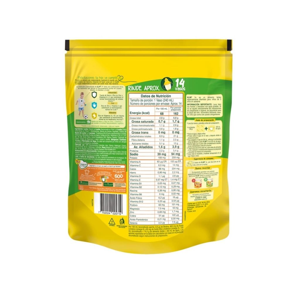 KLIM PREBIO 3+ POLVO BOLSA 500 G