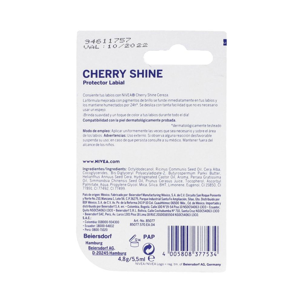 LABIAL NIVEA LIP CARE CEREZA BARRA 4.7 G