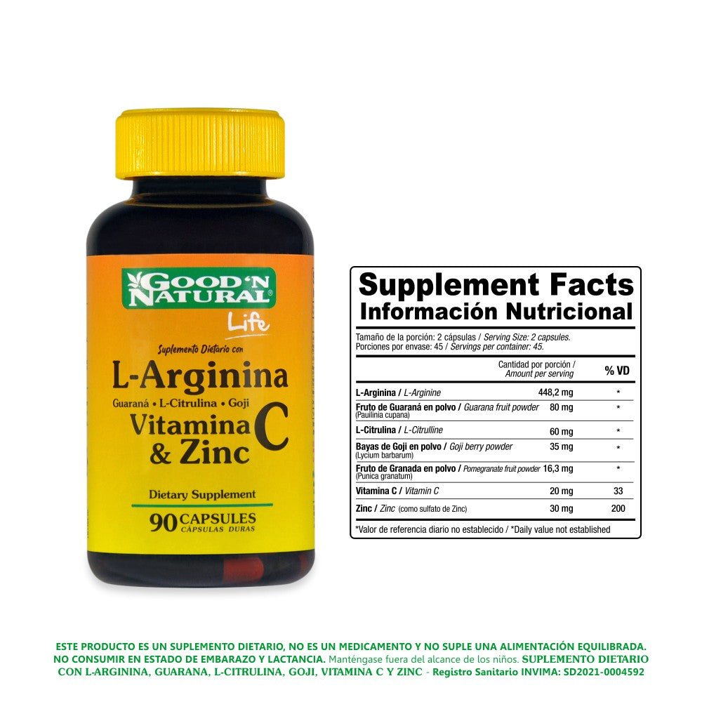 L.ARG,VIT.C,ZINC GOOD NATURAL CAPSULA DURA FRASCO X 90 UNDS