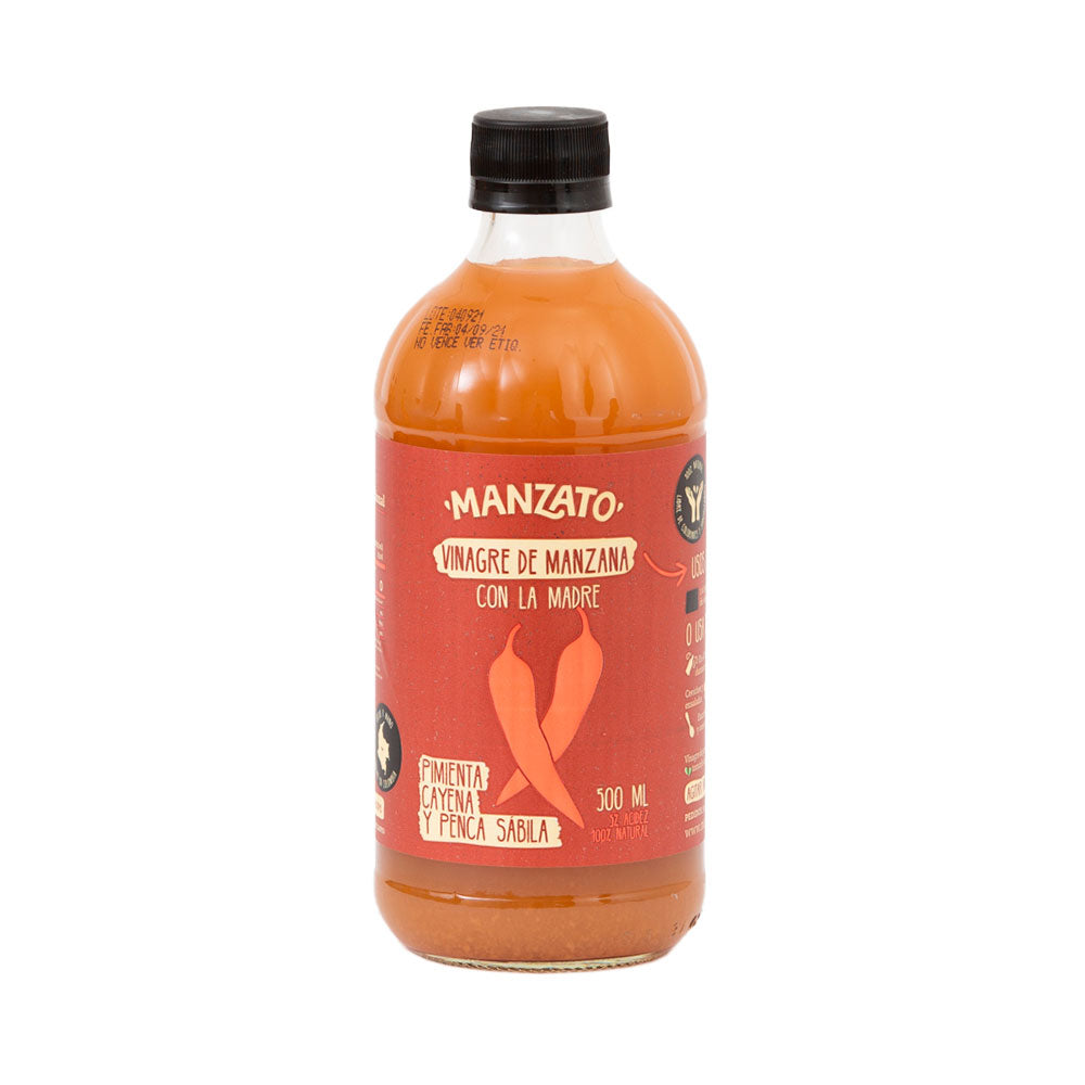 MANZATO VINAGRE MANZANA PIMIENTA CAYENA-PENCA SABILA BOTELLA 500 ML
