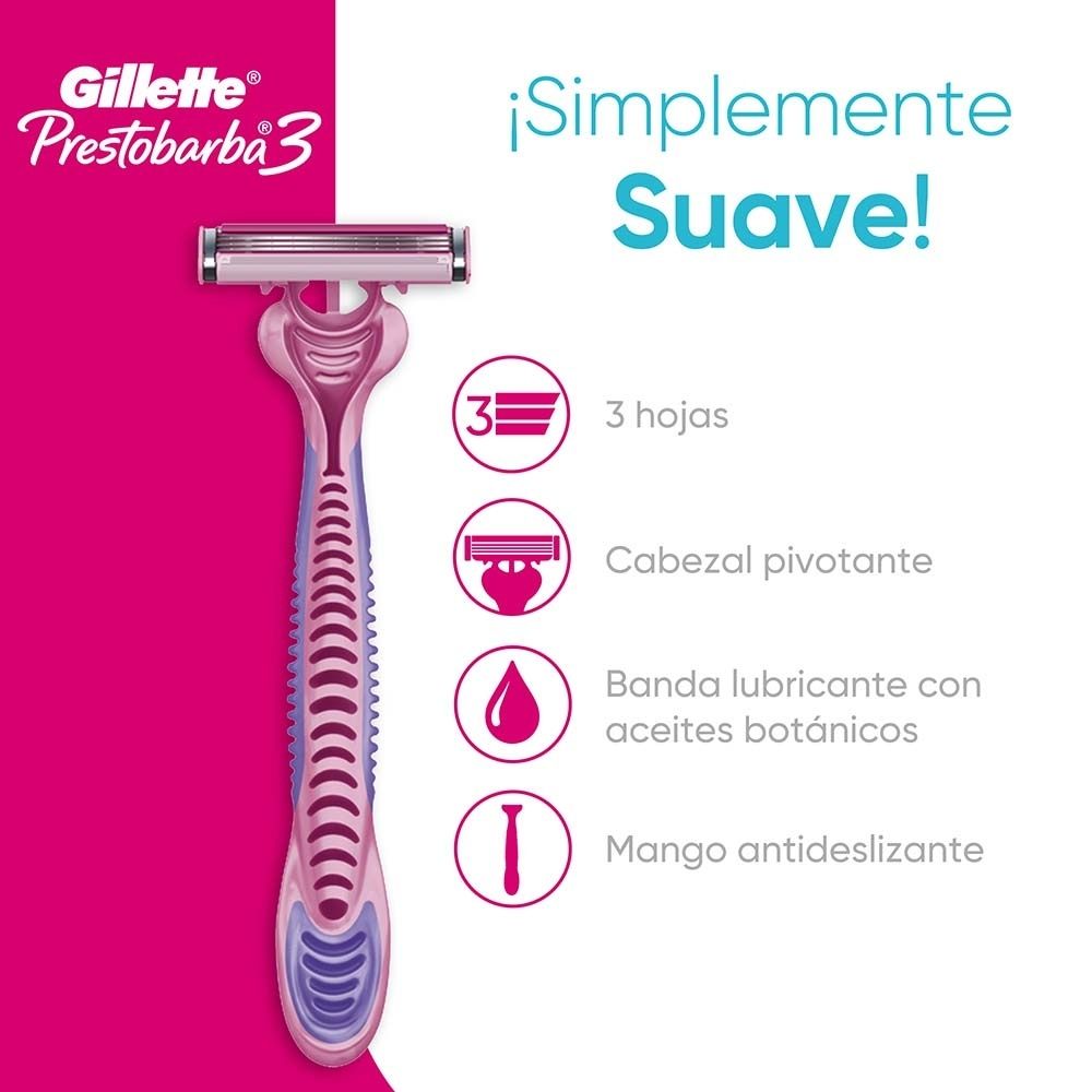MAQUINA DE AFEITAR GILLETTE PRESTOBARBA3 MUJER X 4 UNDS