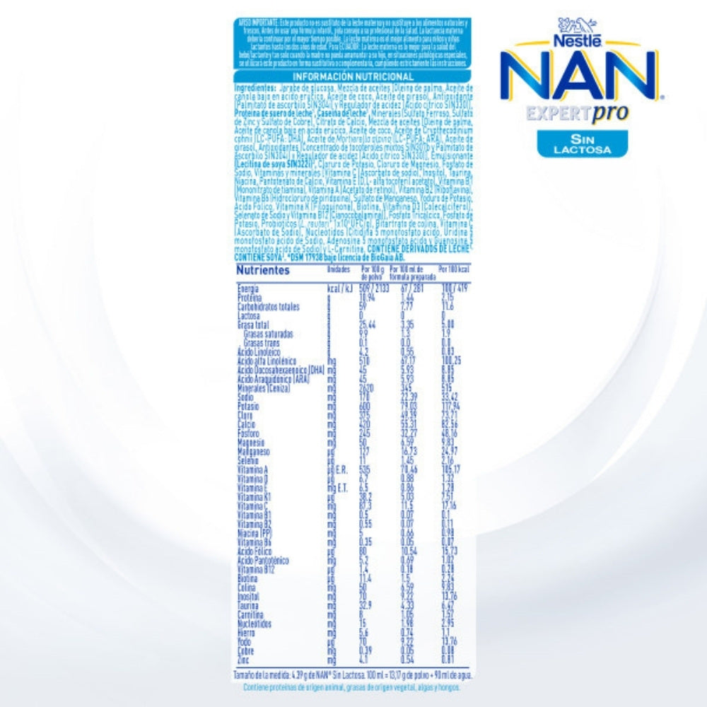 NAN SIN LACTOSA POLVO LATA 400 G