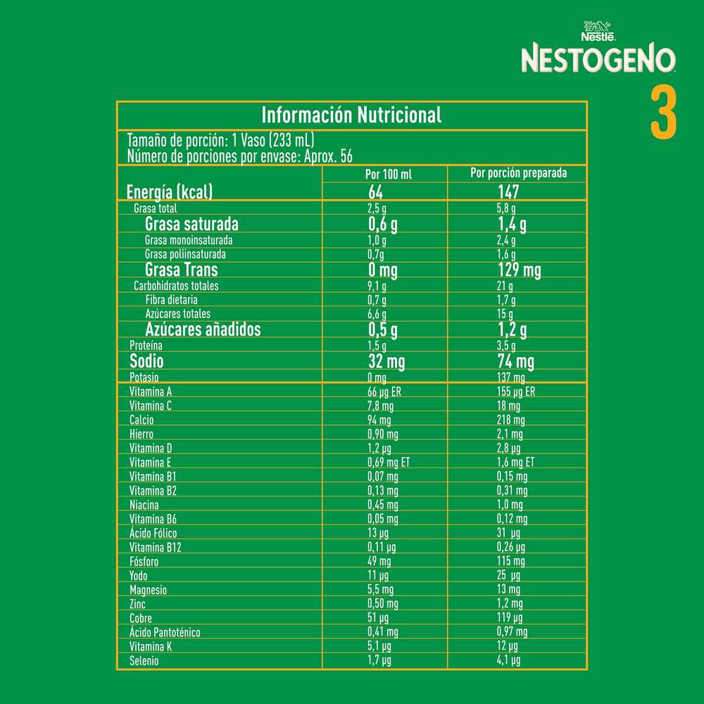 NESTOGENO 3 L COMFORTIS POLVO LATA 1800 G