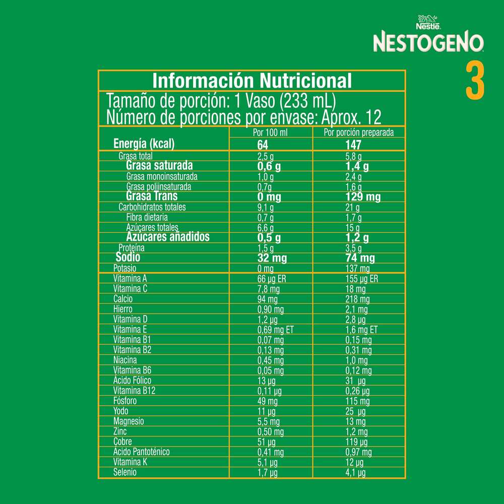 NESTOGENO 3 L COMFORTIS POLVO LATA 400 G