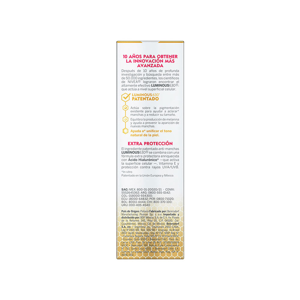  NIVEA LUMINOUS 630 FLUIDO SPF 50 ANTI-MANCHAS FRASCO 40 ML