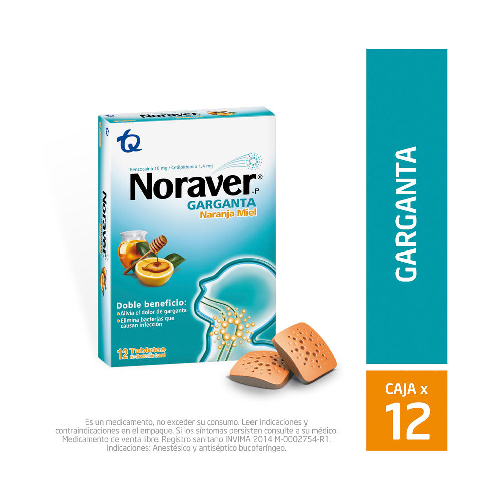 NORAVER GARGANTA TABLETAS NARANJA/MIEL CAJA X 12 UNDS