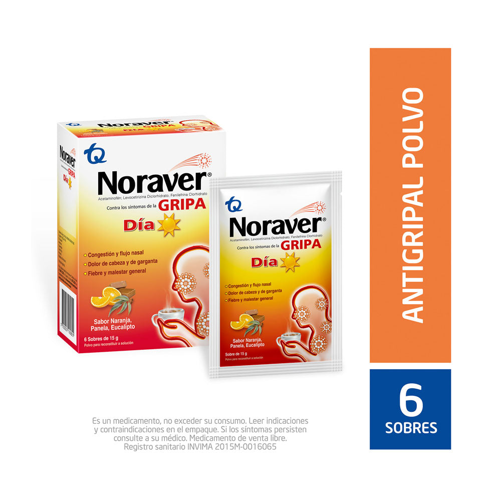 NORAVER GRIPA DIA SOBRES NARANJA PANELA EUCALIPTO CAJA X 6 UNDS
