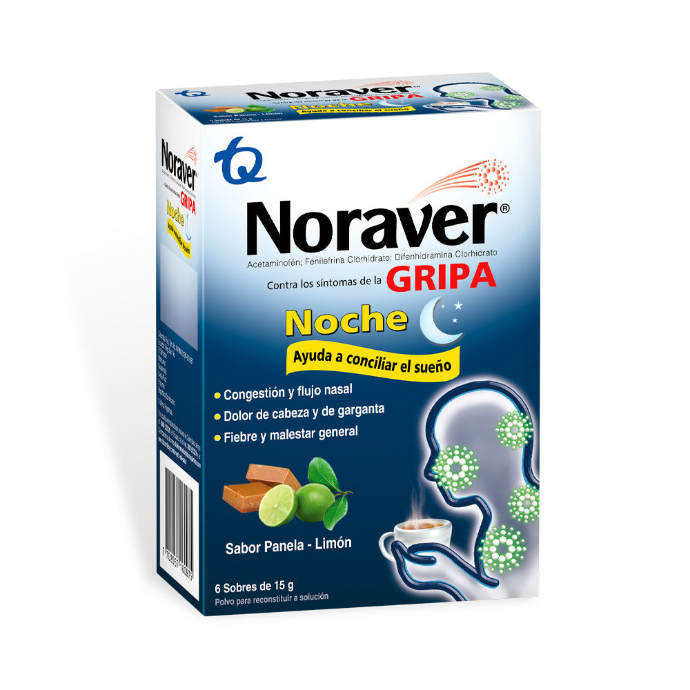 NORAVER GRIPA NOCHE SOBRES PANELA-LIMON CAJA X 6 UNDS