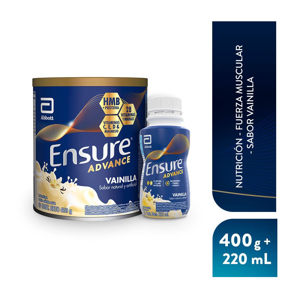 OFERTA ENSURE ADVANCE POLVO VAINILLA LATA 400 G+ 1 LIQUIDO