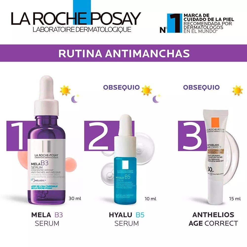 PACK LA ROCHE POSAY MELA B3 SERUM + HYALU B5+ ANTHELIOS AGE CORRECT X 1 UND