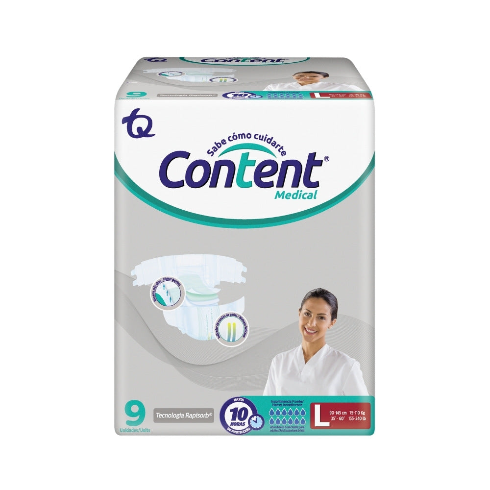 PAÑALES CONTENT MEDICAL L BOLSA X 9 UNDS