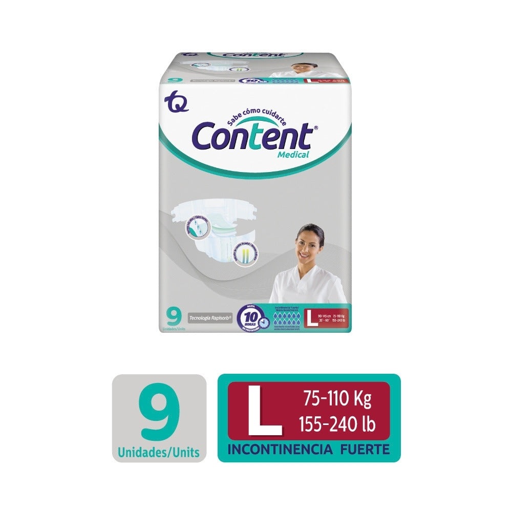 PAÑALES CONTENT MEDICAL L BOLSA X 9 UNDS