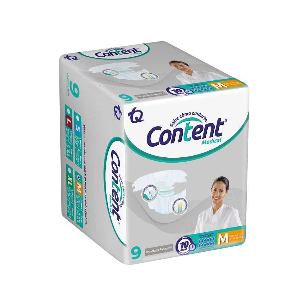 PAÑALES CONTENT MEDICAL M BOLSA X 9 UNDS