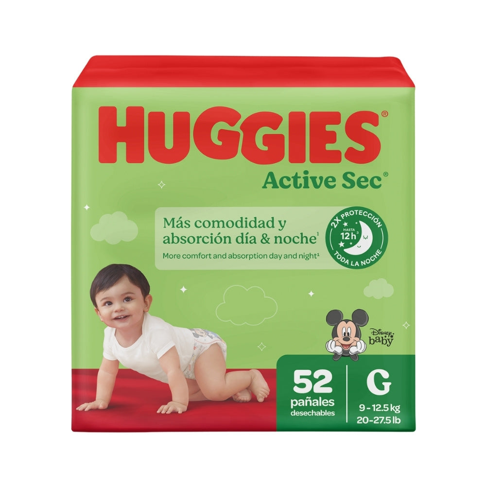 PAÑALES HUGGIES ACTIVE SEC ETAPA 5 ULTRA BOLSA X 52 UNDS