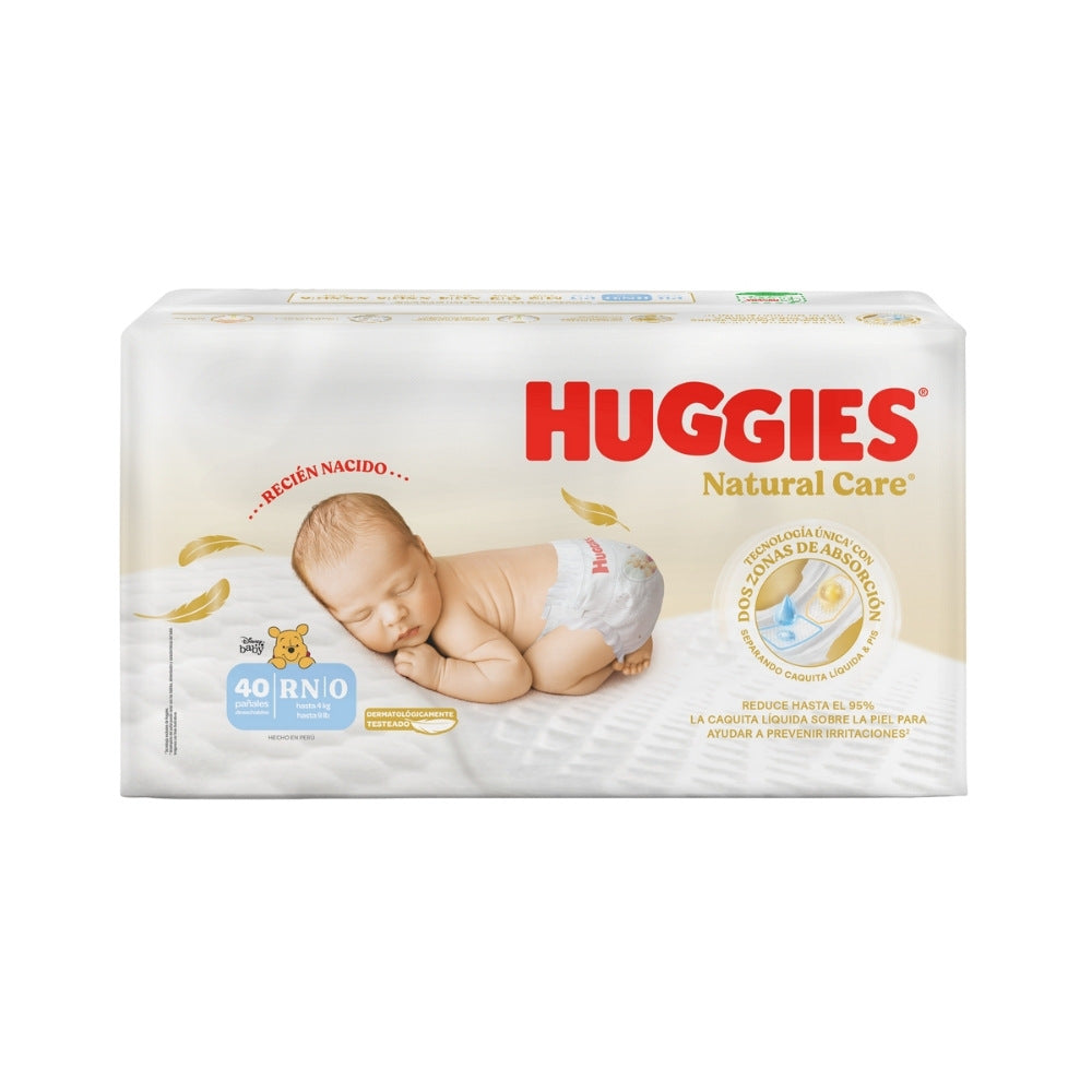 PAÑALES HUGGIES NATURAL CARE RECIEN NACIDO BOLSA X 40 UNDS