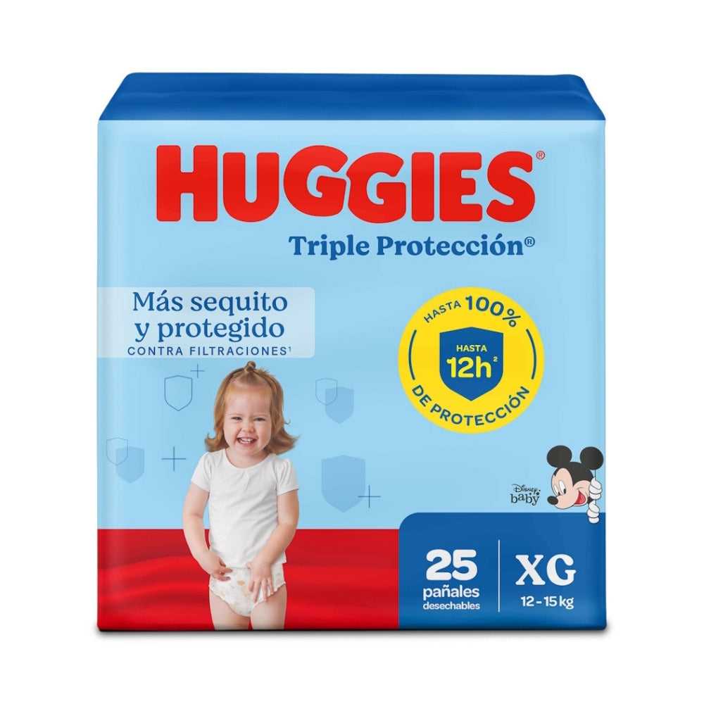 PAÑALES HUGGIES TRIPLE PROTECCIÓN XG BOLSA ETAPA 4 X 25 UNDS