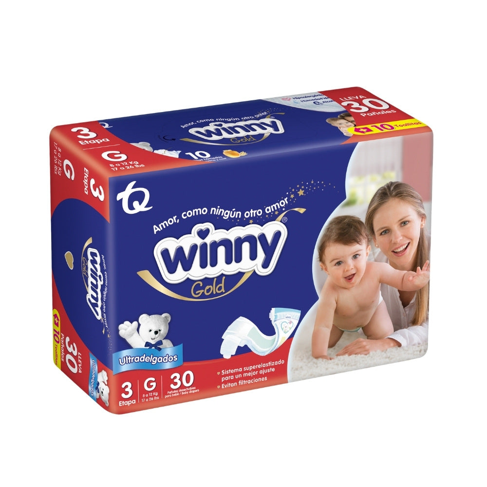 PAÑALES WINNY GOLD ET 3+TOALLI AVENA BOLSA X 30 UNDS + 10 UNDS