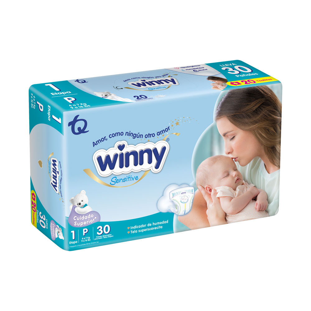 PAÑALES WINNY SENS GOLD ET 1+TOALLI RN BOLSA X 30 UNDS