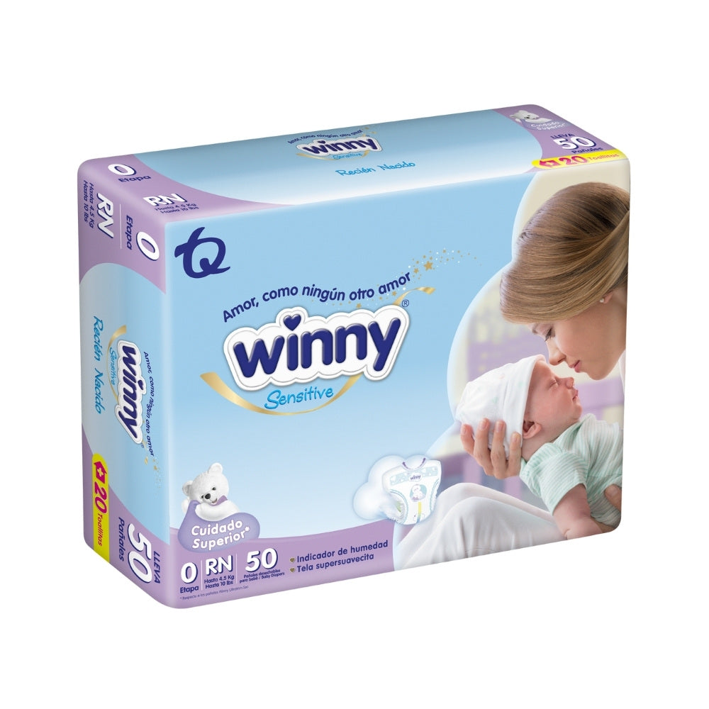 PAÑALES WINNY SENSITIVE ET 0 + TOALLITAS RN X20 BOLSA X 50 UNDS
