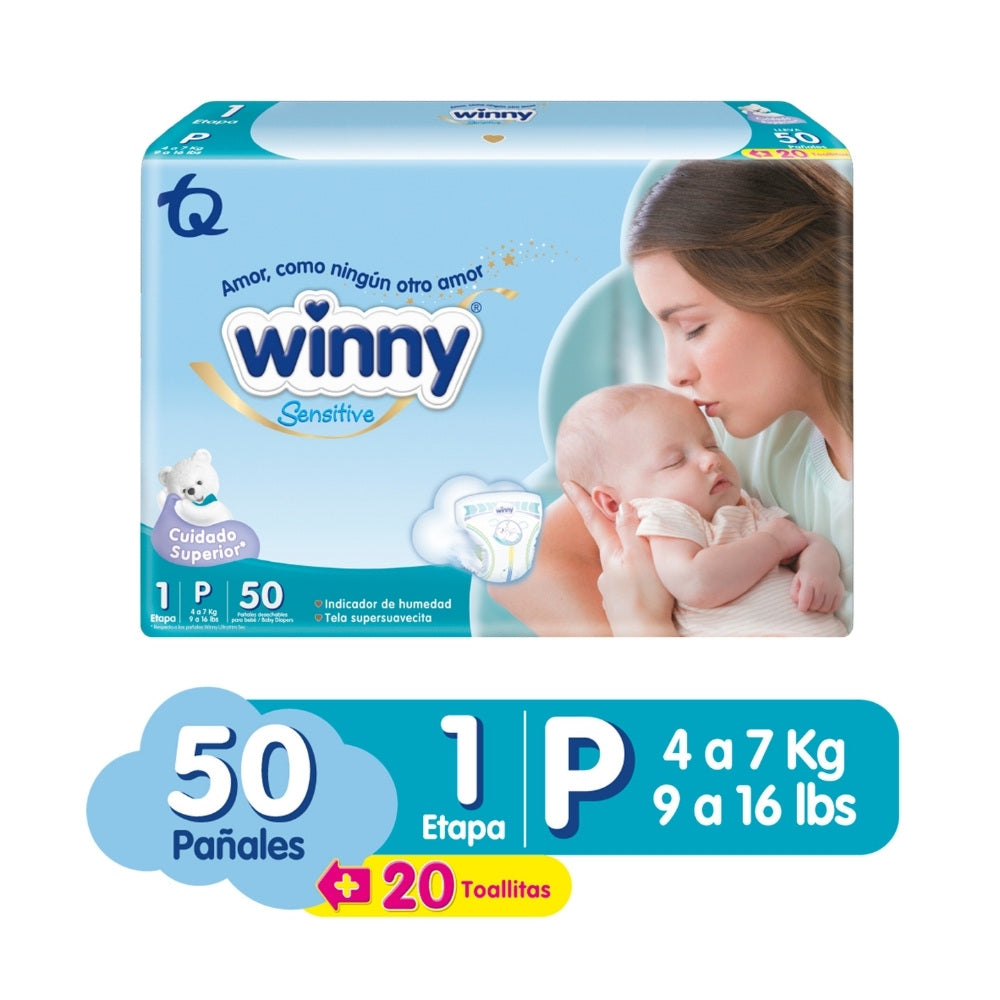 PAÑALES WINNY SENSITIVE ET 1 + TOALLITAS RN X20 BOLSA X 50 UNDS
