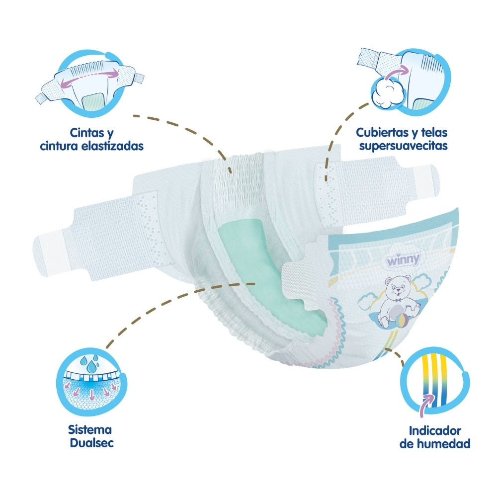 PAÑALES WINNY SENSITIVE ET2 + TOALLITAS AVENA X20 BOLSA X 70 UNDS