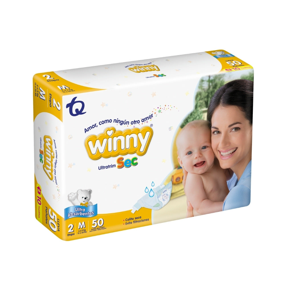 PAÑALES WINNY ULTRATRIM SEC ET 2 + TOALLITAS ALOE X10 BOLSA X 50 UNDS