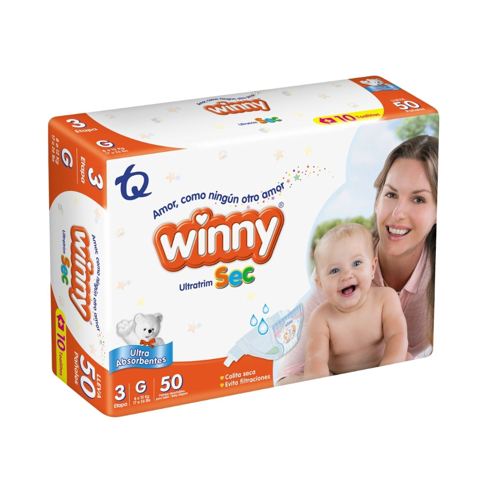 PAÑALES WINNY ULTRATRIM SEC ET 3 + TOALLITAS ALOE X10 BOLSA X 50 UNDS