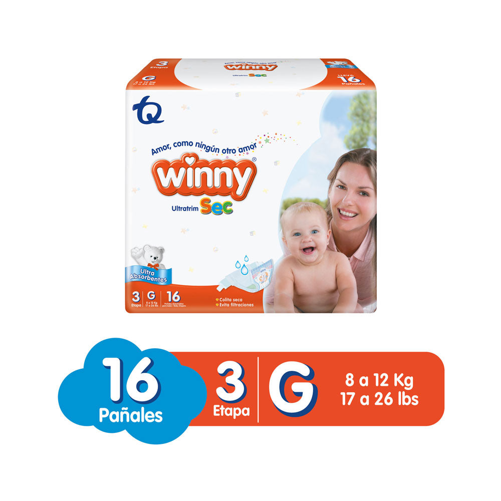 PAÑALES WINNY ULTRATRIM SEC ETAPA 3 BOLSA X 16 UNDS