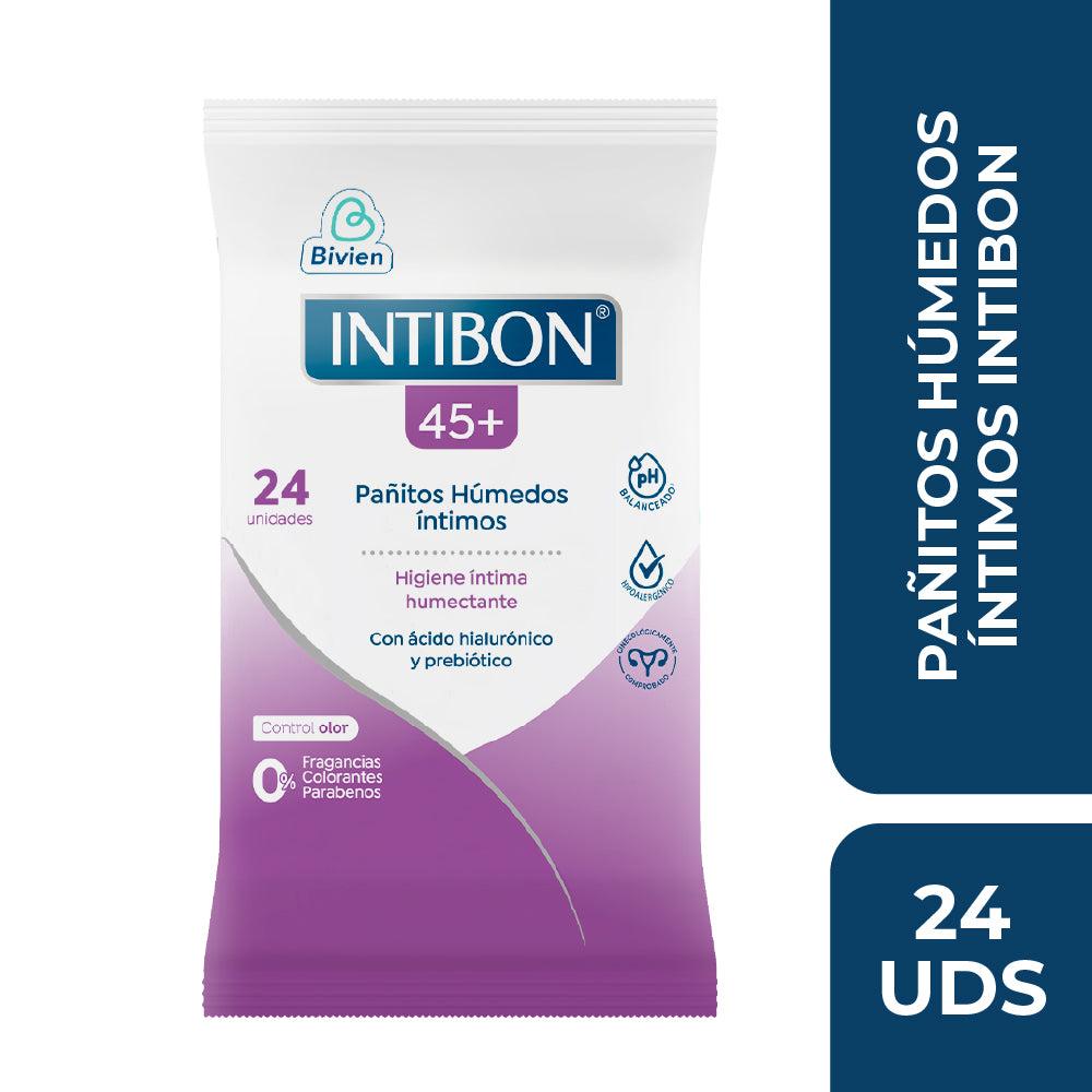 PAÑITOS HUMEDOS INTIMOS INTIBON 45+ BOLSA X 24 UNDS