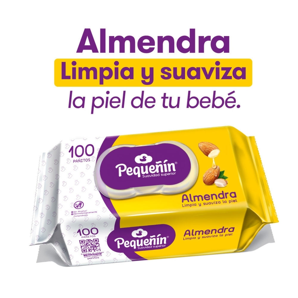 PAÑITOS HUMEDOS PEQUEÑIN ALMENDRA BOLSA X 100 UNDS