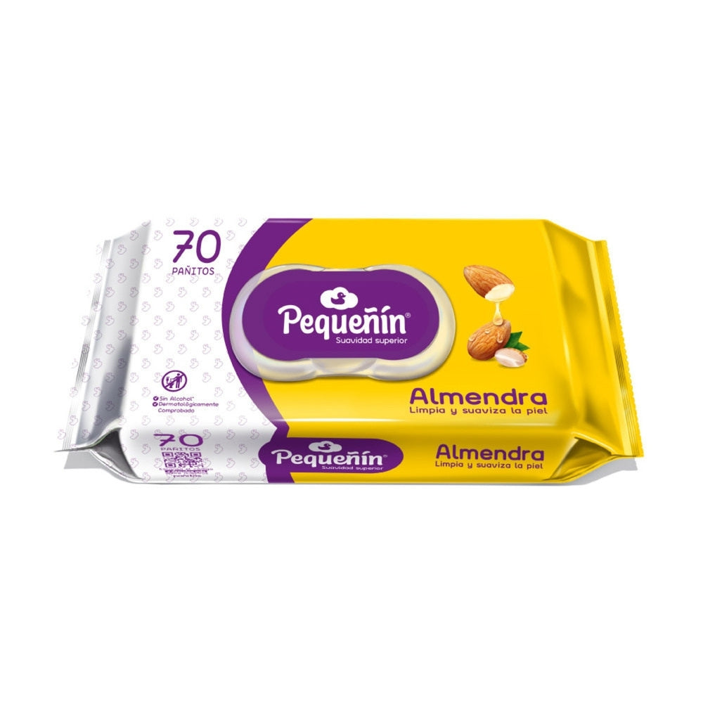 PAÑITOS HUMEDOS PEQUEÑIN ALMENDRA BOLSA X 70 UNDS