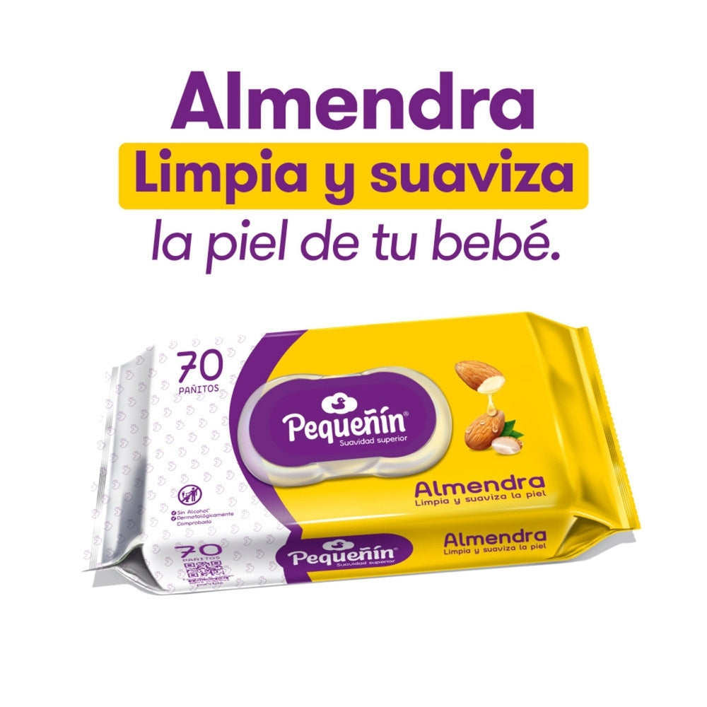 PAÑITOS HUMEDOS PEQUEÑIN ALMENDRA BOLSA X 70 UNDS