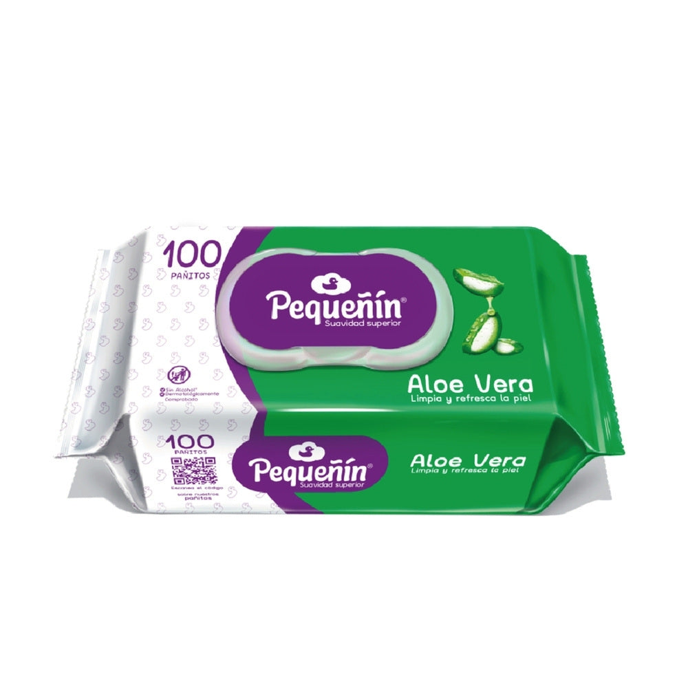 PAÑITOS HUMEDOS PEQUEÑIN ALOE VERA BOLSA X 100 UNDS