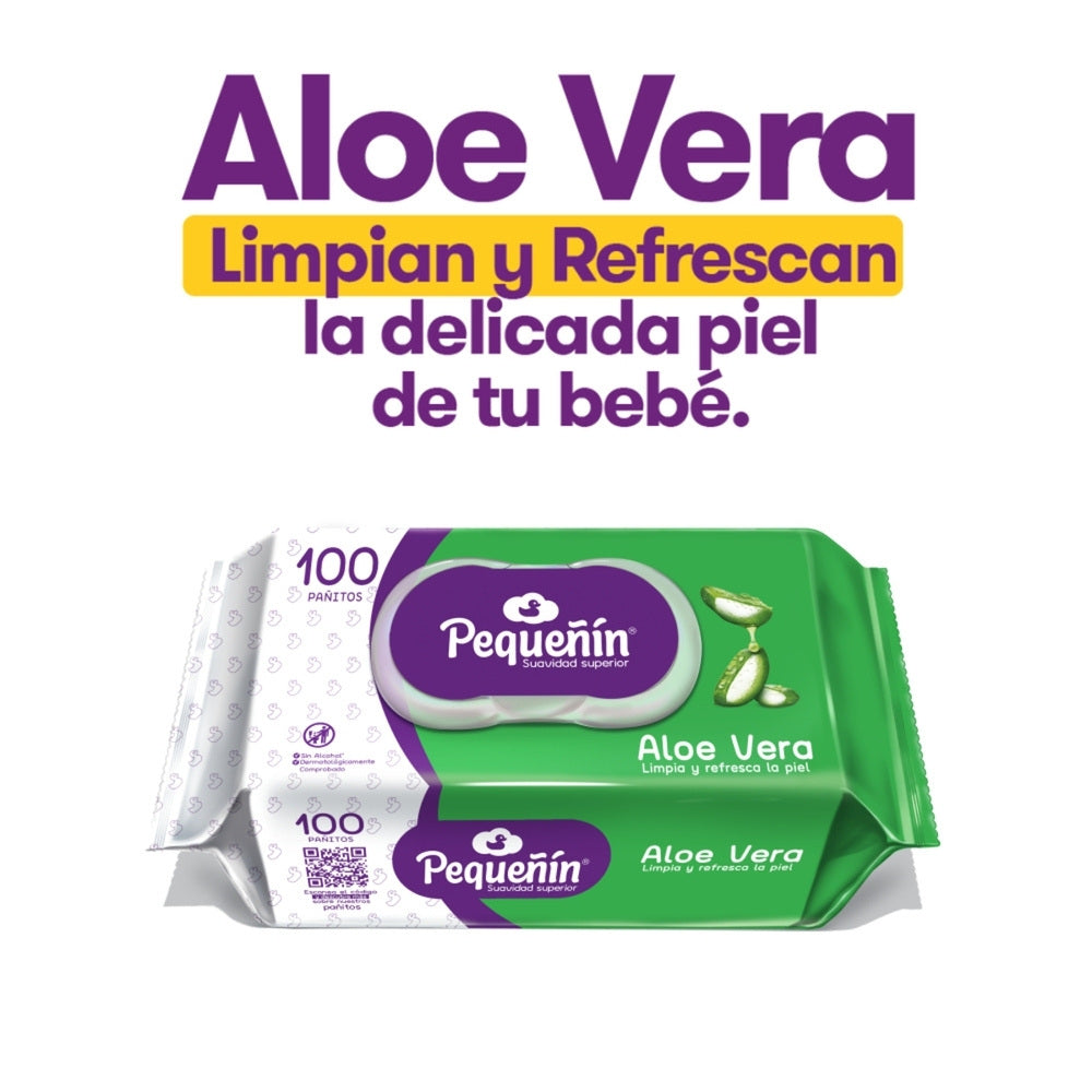 PAÑITOS HUMEDOS PEQUEÑIN ALOE VERA BOLSA X 100 UNDS