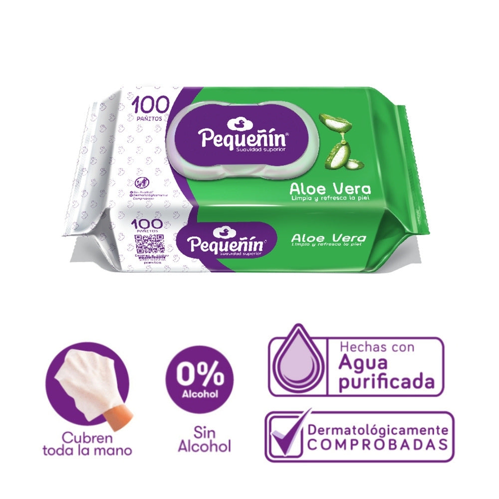 PAÑITOS HUMEDOS PEQUEÑIN ALOE VERA BOLSA X 100 UNDS
