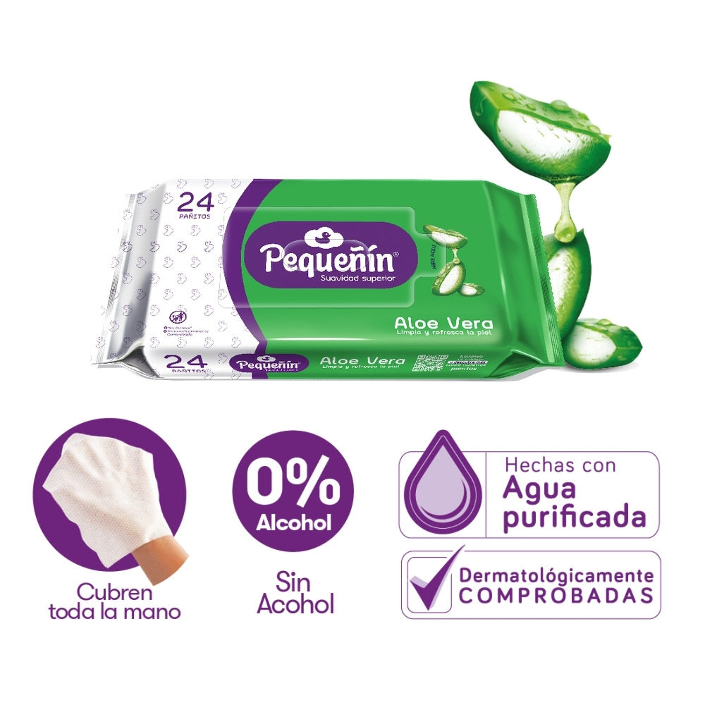 PAÑITOS HUMEDOS PEQUEÑIN ALOE VERA BOLSA X 24 UNDS
