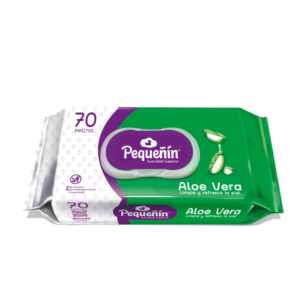 PAÑITOS HUMEDOS PEQUEÑIN ALOE VERA BOLSA X 70 UNDS