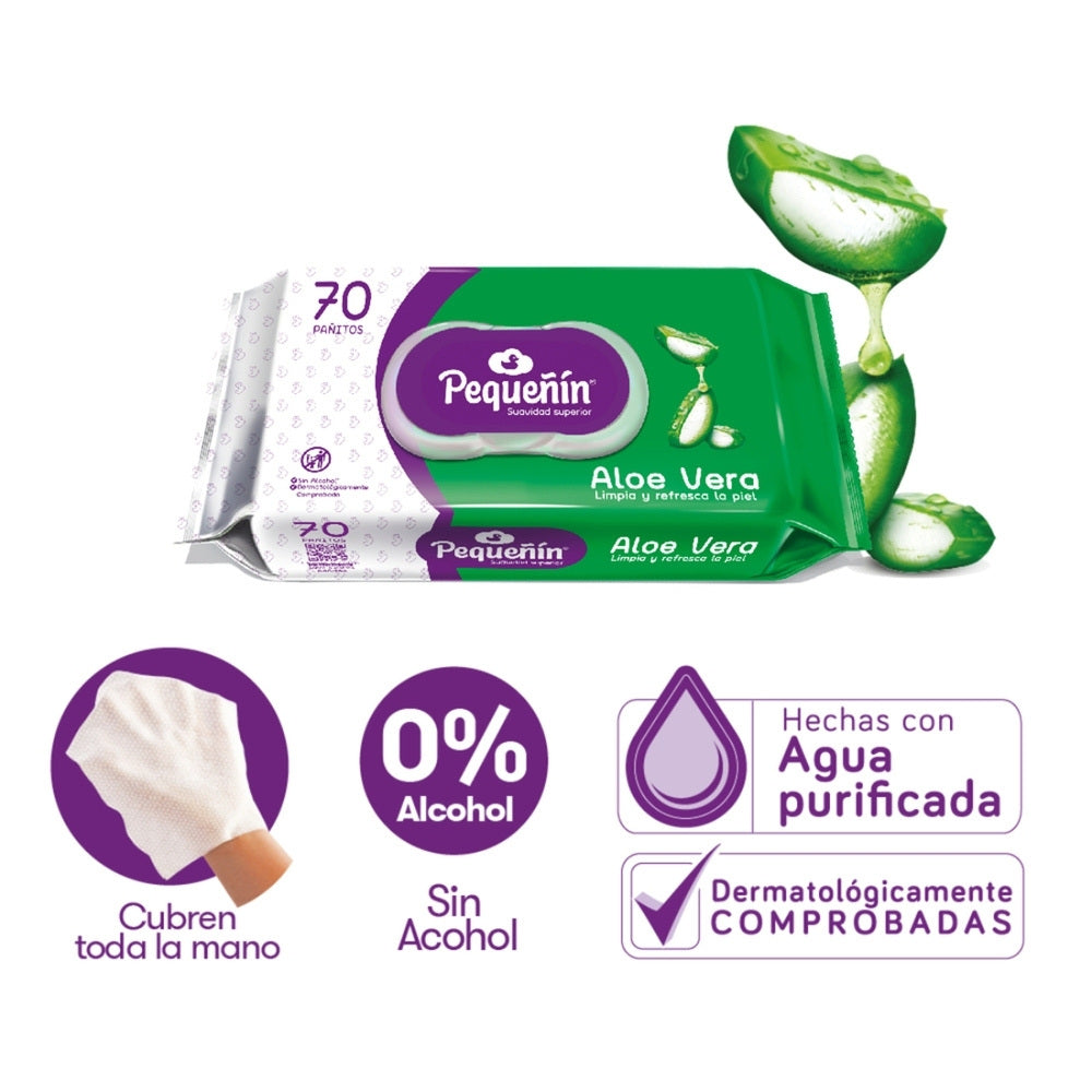 PAÑITOS HUMEDOS PEQUEÑIN ALOE VERA BOLSA X 70 UNDS