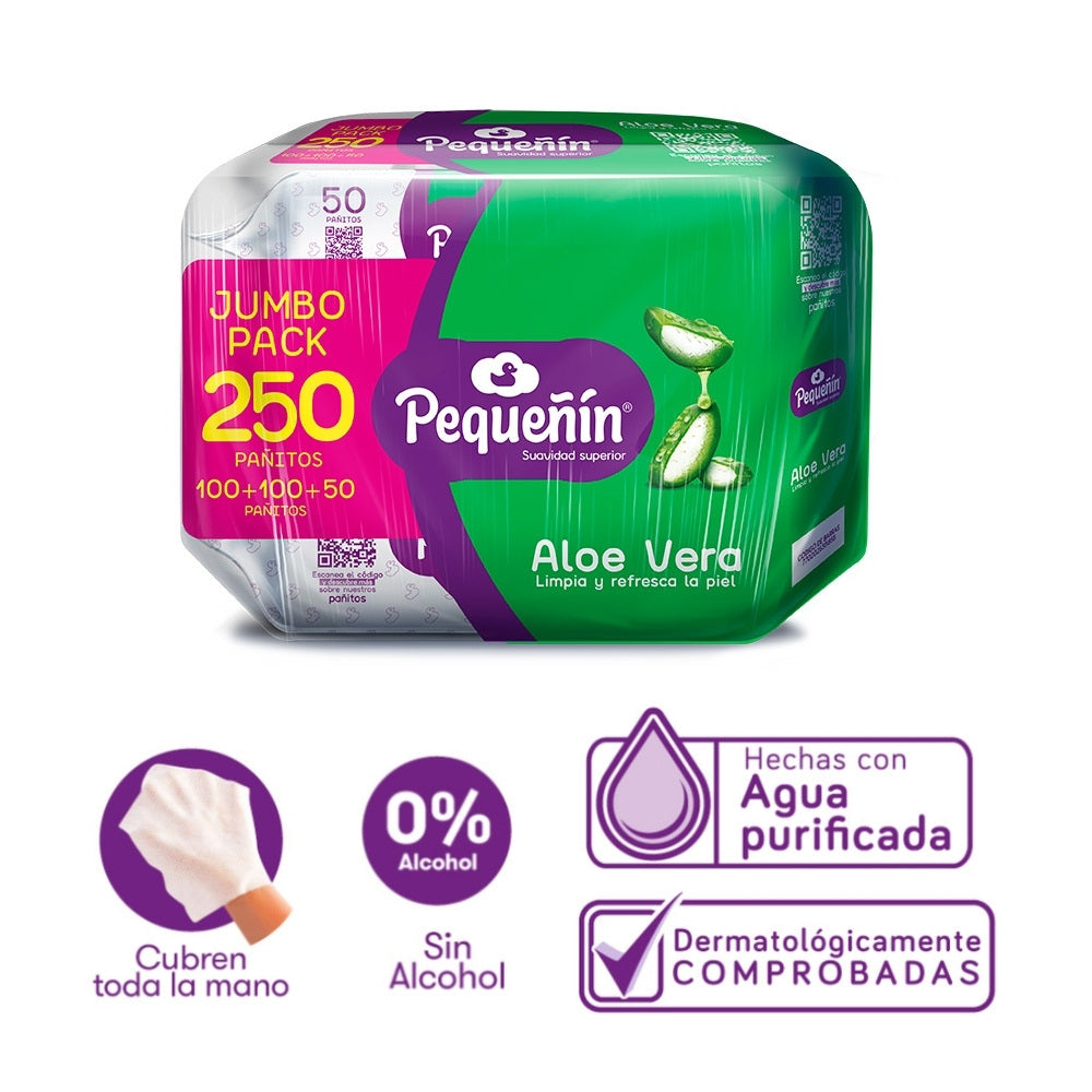 PAÑITOS HUMEDOS PEQUEÑIN ALOE VERA OFERTA X 250 UNDS