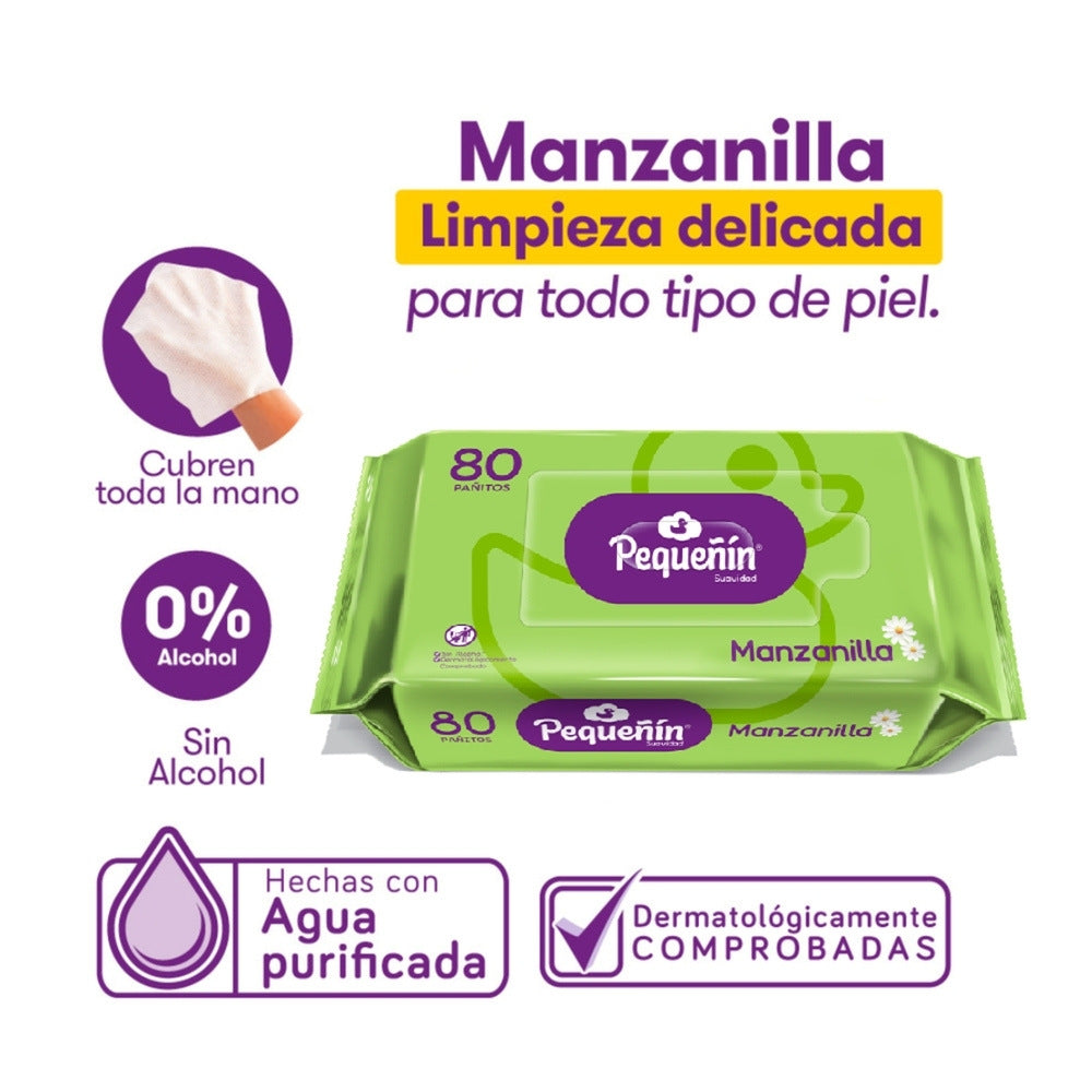 PAÑITOS HUMEDOS PEQUEÑIN MANZANILLA BOLSA X 80 UNDS