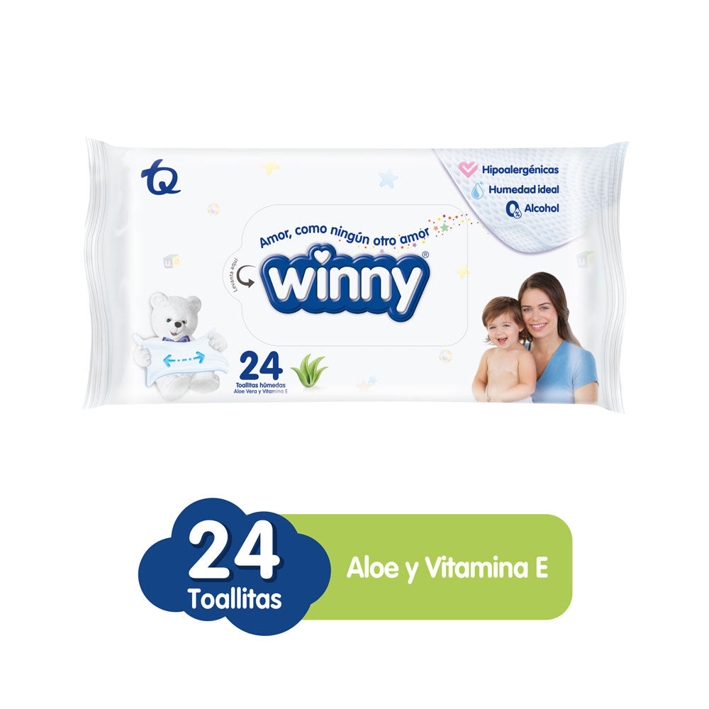 PAÑITOS WINNY ALOE VERA VIT BOLSA X 24 UNDS
