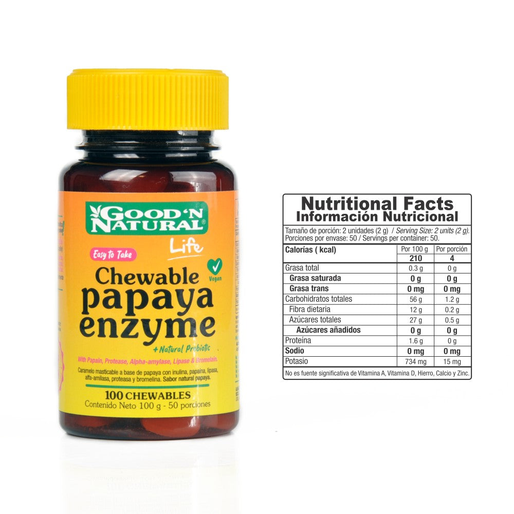 PAPAYA ENZYME GOOD NATURAL T. MASTICABLES FRASCO X 100 UNDS