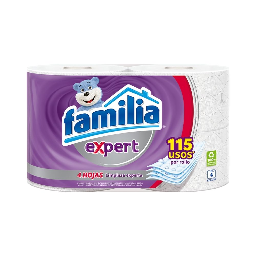 PAPEL HIGIENICO FAMILIA EXPERT ROLLO X 4 UNDS