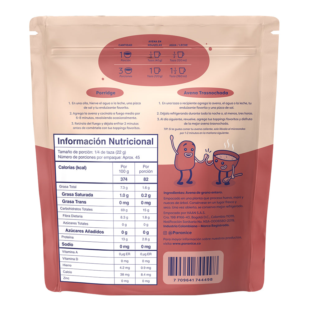 PARANICE AVENA SIN GLUTEN BOLSA 1000 G