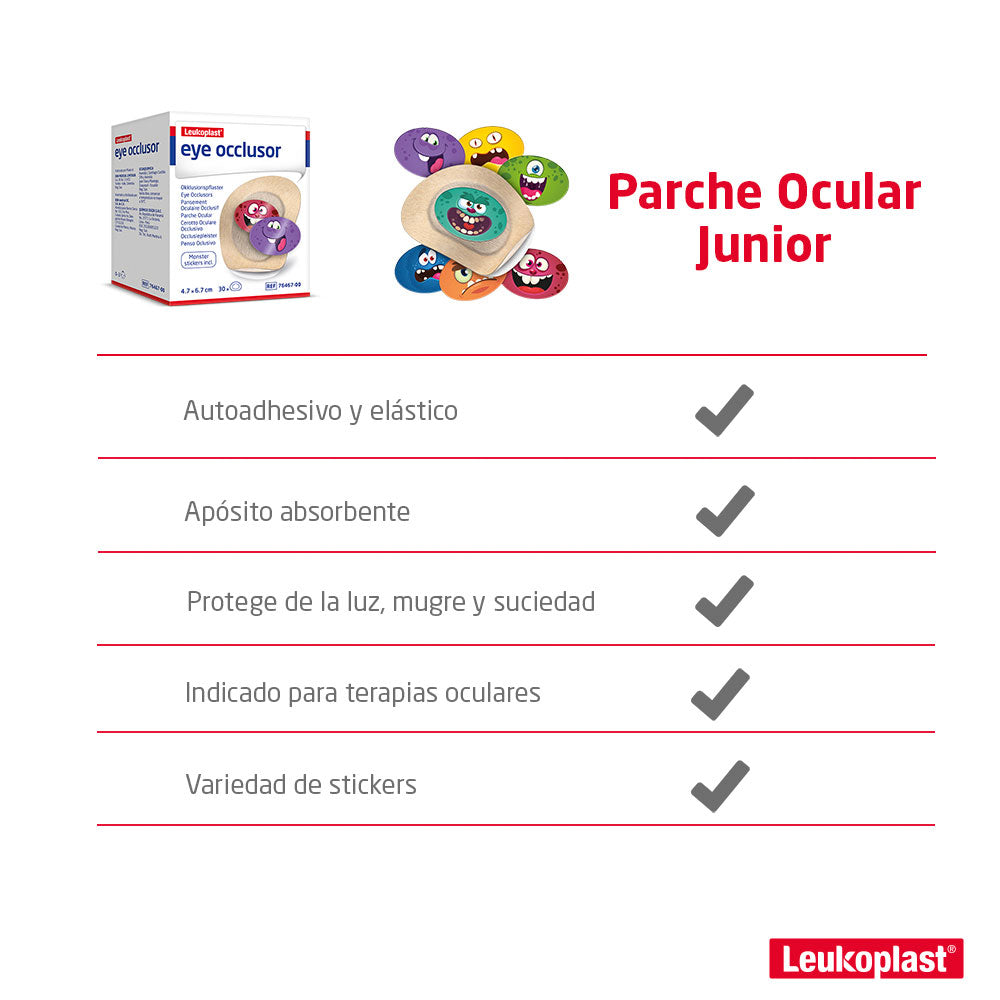 PARCHES OCULARES LEUKOPLAST JUNIOR 4.7 X 6.7 CM CAJA X 30 UNDS