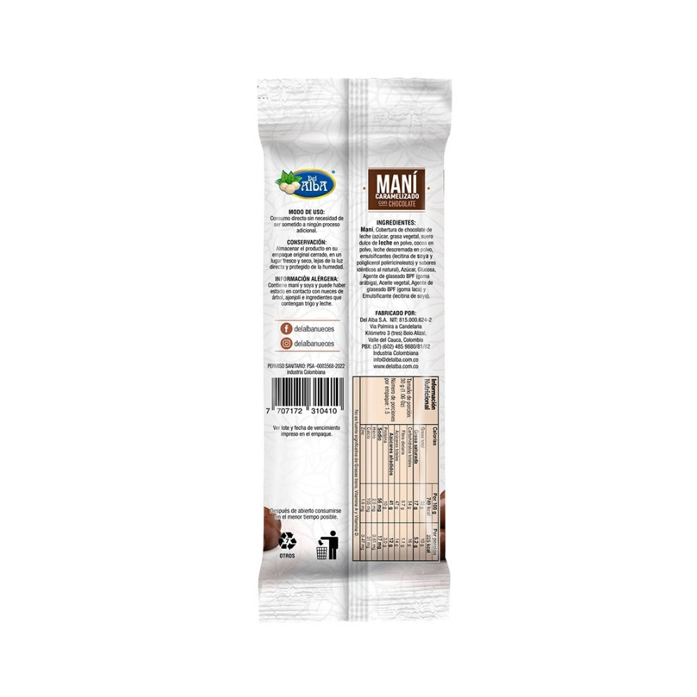 PASABOCAS DEL ALBA MANI PREMIUM NUTS CON CHOCOLATE PAQUETE 45 G