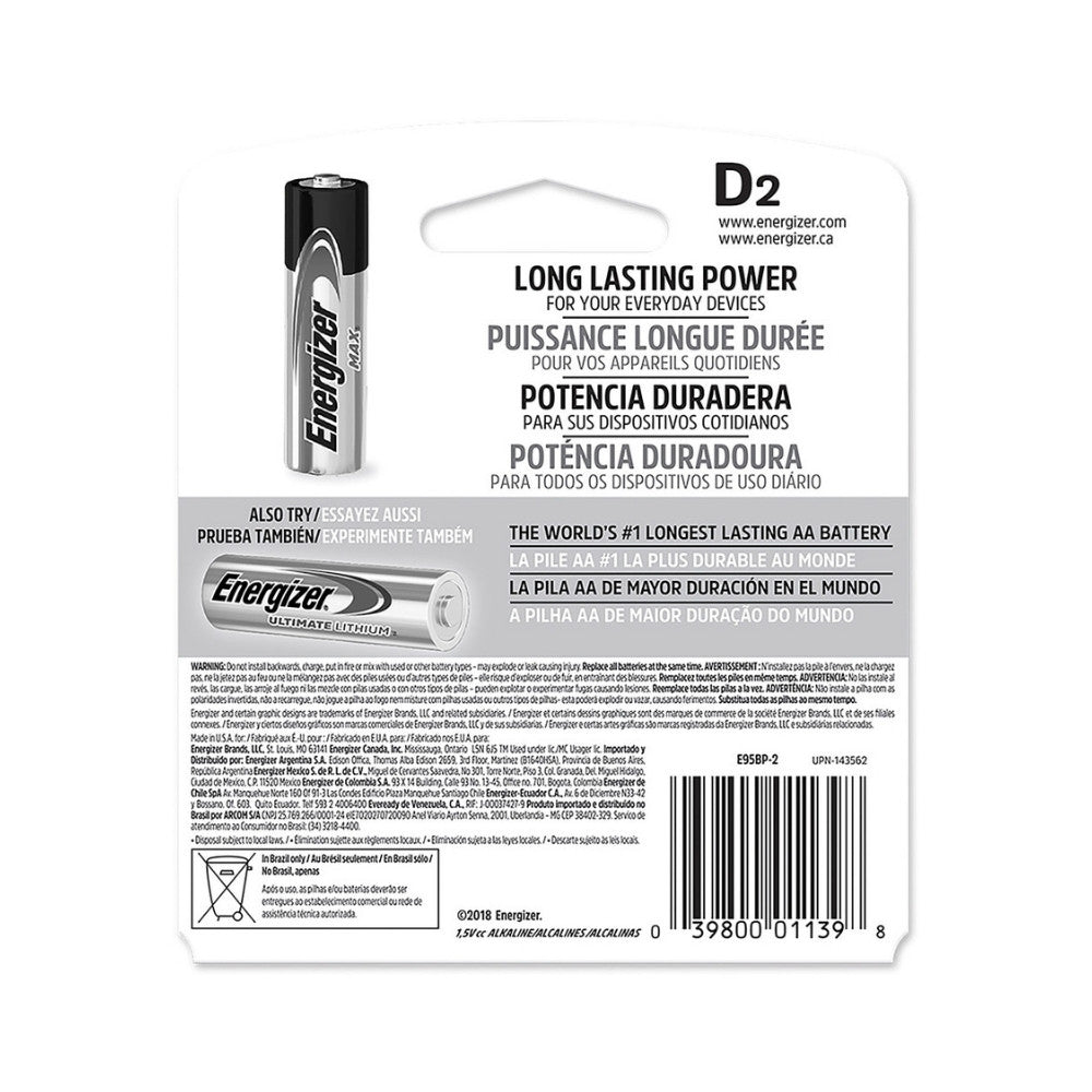 PILA ALCALINA ENERGIZER MAX DX X 2 UNDS