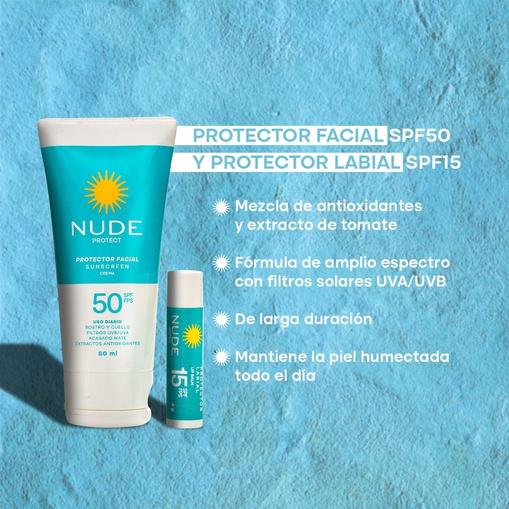 PROTECTOR SOLAR NUDE FACIAL SPF 50 GTS LABIAL TUBO 60 ML