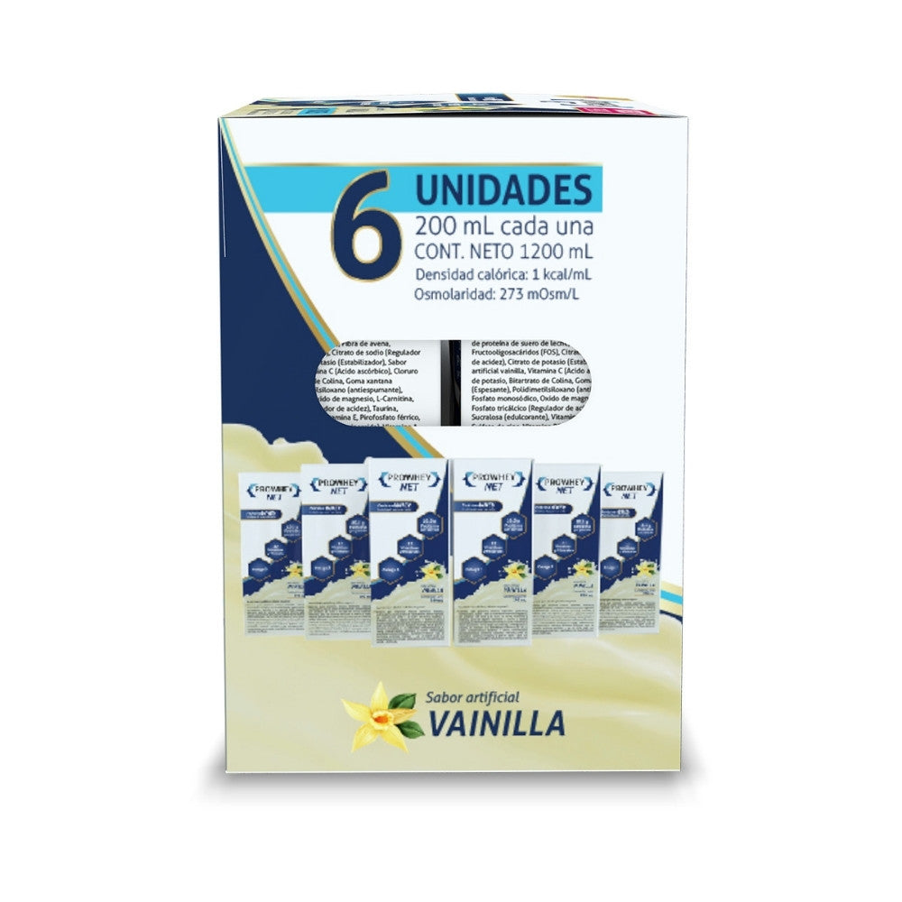 PROWHEY NET LIQUIDO P.E SIX PACK 200ML VAINILLA CAJA X 6 UNDS