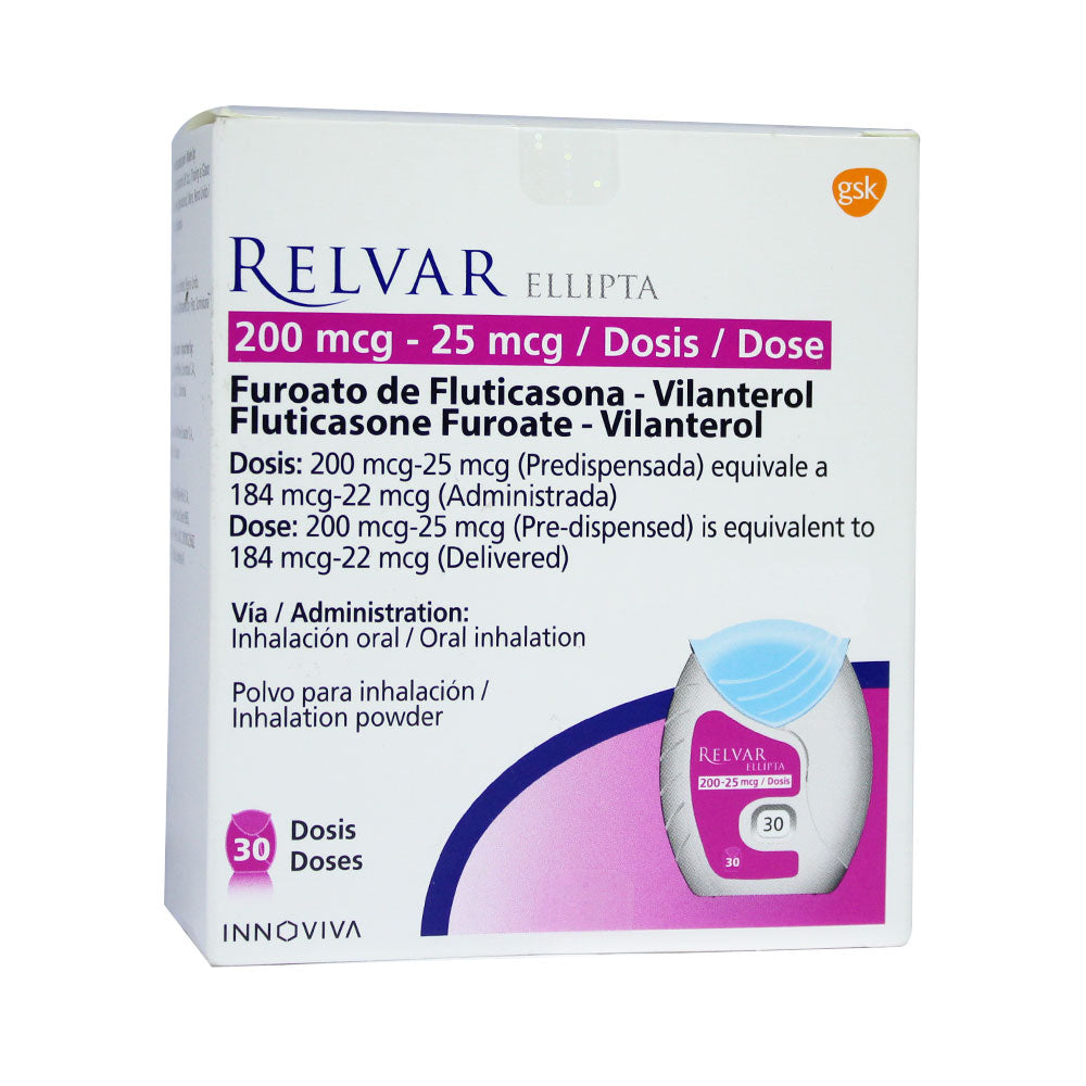 RELVAR ELLIPTA (RG) INHALADOR BUCAL 200MCG/25MCG CAJA 30 DOSIS